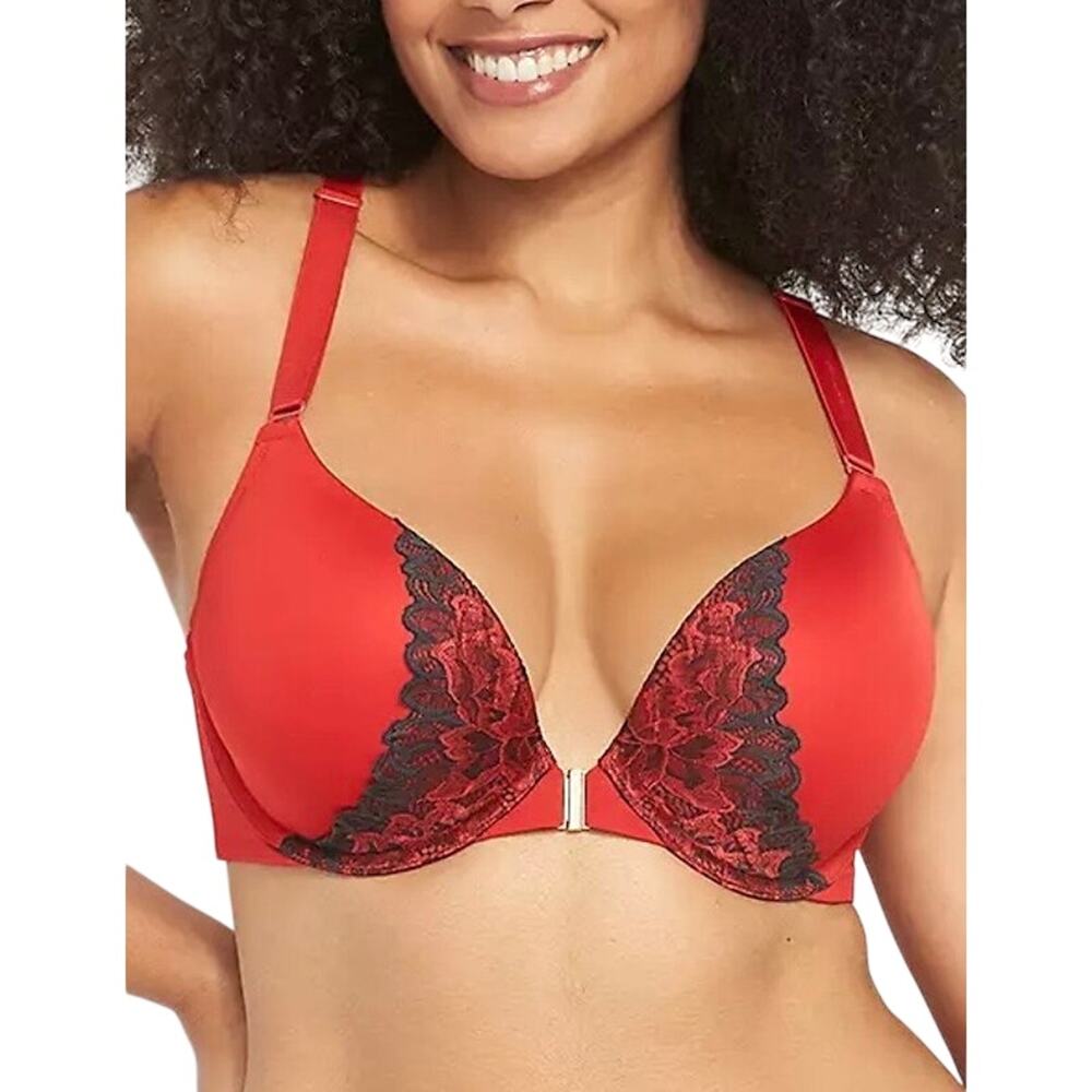 NWT Cacique Modern Collection Red Lace Boost Plunge Front Closure Bra Size 40C